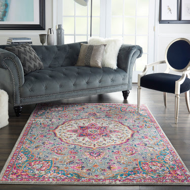 Passion PSN22 Medallion Grey Multi Coloured By Jute Polypropylene Persian Traditional Rug - Medium 114x175 cm (4'x5'9'')