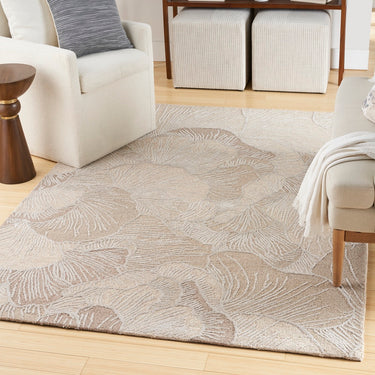 Avra AVR01 Taupe Beige Tufted Botanical Design Handmade Wool Cotton Floral Rug - Medium 114 x 175 cm (3'9"x5'9")