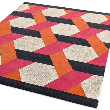 Asiatic London Camden Tufted Orange Pink Wool Viscose Geometric Textured Rug - Medium 120x170 cm (4'x5'6")