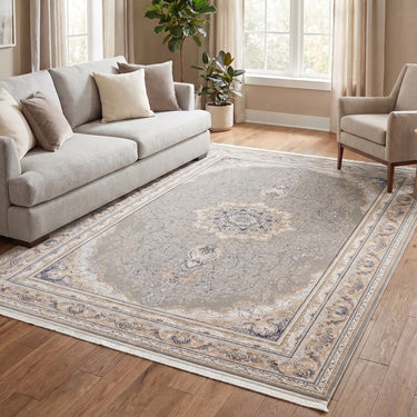 Royality ROY104 Light Grey Traditional Medallion Persian-Style Rug - 120 x 180 cm (3'11"x5'11")