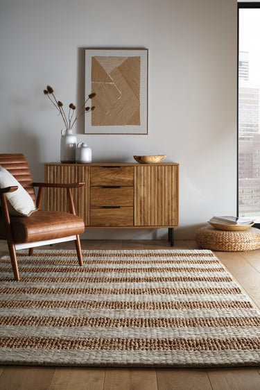 Bondi Cream and Natural Jute Stripe Braided Boucle Rug - Medium 120 x 170 cm (4'x5'6")