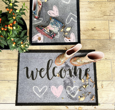 My Nylon Pattern Welcome Hearts Washable Non-Slip Modern Hallway Runner Rug - Small 50 x 75 cm (2'x2'5")