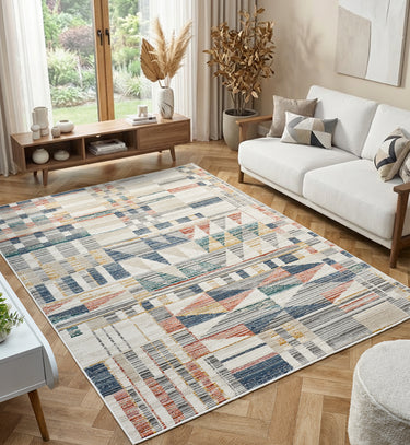 Delta Tau Multi Coloured Geometric Modern Soft Rug - Small 80x150 cm (2'6"x5')