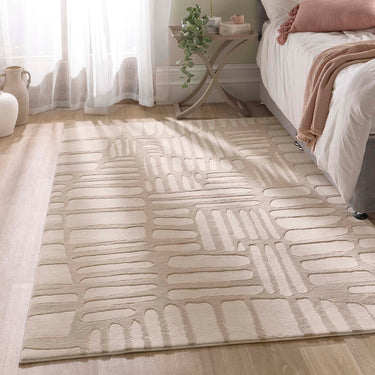 Origins Pathway Cream Non-Slip Cotton Abstract Rug - Small 80 x 150 cm (2'6"x5')