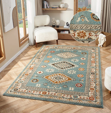 Cashmere 5567 Blue Oriental Traditional Floral Kilim Hallway Runner Rug - Small 80x150 cm (2'6"x5')