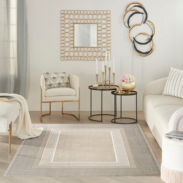 Glitz GLZ07 Classic Framed Border Silky Shimmer Abstract Geometric Textured Bordered Hallway Runner Rug - Medium 119x180 cm (3'11"x5'11")