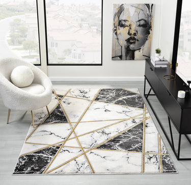 Bianco 185MA Modern Marbled Abstract Black Cream Rug & Hall Runner - Small 80x150 cm (2'6"x5')