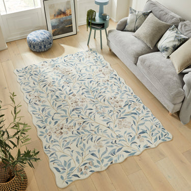 Consept Looms Liberty LIB301 Ivory Blue Washable Non-Slip Traditional Floral Rug - Large 160x230 cm (5'3"x7'7")