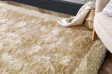 Origins Shimmer Silky Tufted Border Fluffy Shag Champagne Beige Shaggy Bordered Modern Rug - Small 80x150 cm (2'6"x5')