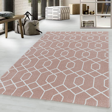 Efor New Design Rose Pink Jute Polypropylene Geometric Rug - Small 80x150 cm (2'6"x5')