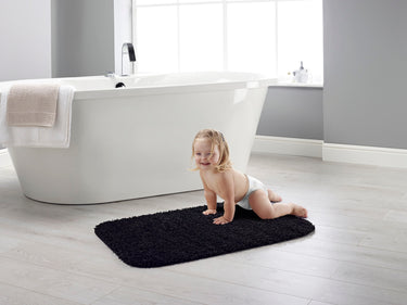 Dip and Drip Buddy Bathroom Toilet Black Washable Non-Slip Polypropylene Shaggy Bath Mat - Rectangle 50x80 cm