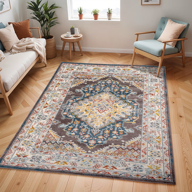 Ankara AKR2302 Antique Charcoal Multi Coloured Area Polypropylene Oriental Traditional Vintage Rug - Medium 120x170 cm (4'x5'6")