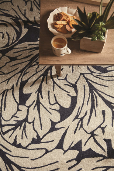 Heritage Pure Damask Tufted Navy Blue Wool Cotton Traditional Floral Round Rug - Large 160x230 cm (5'3"x7'7")