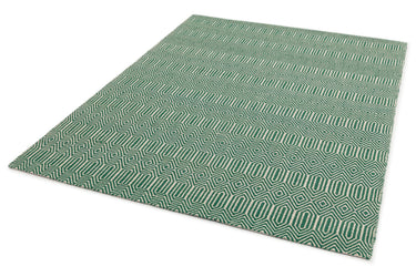 Sloan Hand Woven Flatweave Geometric Ethnic Rug or Runner in Green - Small 100x150 cm (3'4"x4'11")