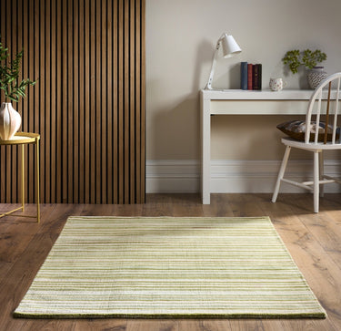 Origins Fine Stripes Hand Loom Woven Wool Rug in Green - Small 80x150 cm (2'6"x5')