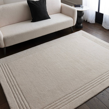 Asiatic London Orlo Natural Framed Ivory Hand-Carved Wool Textured Bordered Rug - Medium 120x170 cm (4'x5'6")
