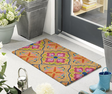 My Printed Coir Bright Tile Multi Non-Slip Doormat 45x75 cm