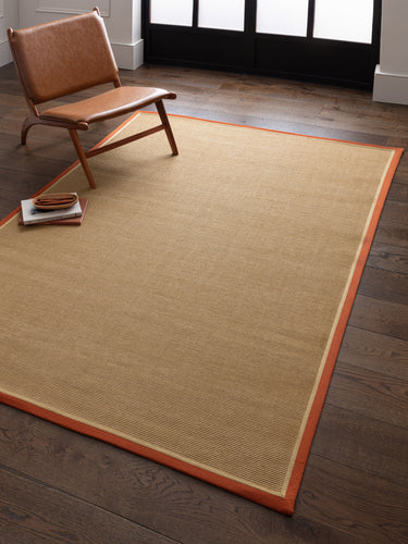 Asiatic London Bordo Boucle Sisal Rust Linen Border Natural Beige Jute Cotton Textured Flatweave Rug - Large 160 x 230 cm (5'3"x7'7")