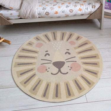 My Play Lion Kids Washable Non-Slip Soft Round Rug