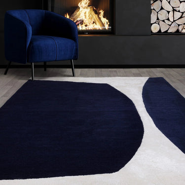 Asiatic London Matrix Signature Tufted Soft Silky Indigo Blue Wool Viscose Abstract Geometric Rug - Medium 120x170 cm (4'x5'6")