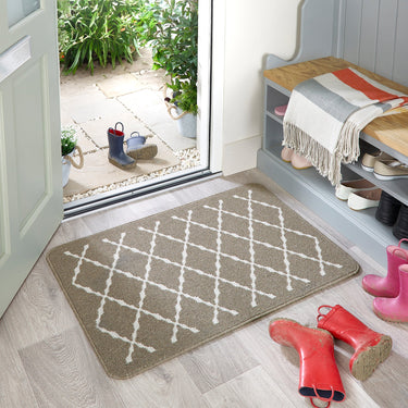 My Stain Resistant Arbor Stone Beige Washable Non-Slip Polypropylene Geometric Hallway Runner Rug - 50x80 cm (1'8"x2'7")