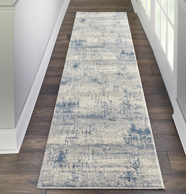 Nourison Rustic Textures RUS10 Ivory Blue Jute Polypropylene Abstract Textured Hallway Runner Rug