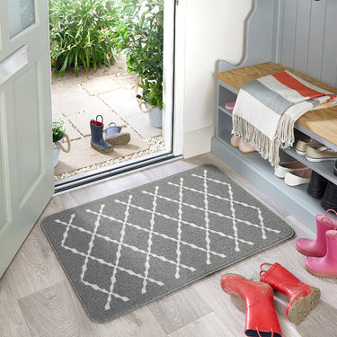 My Stain Resistant Arbor Silver Washable Non-Slip Polypropylene Geometric Hallway Runner Rug - 50x80 cm (1'8"x2'7")