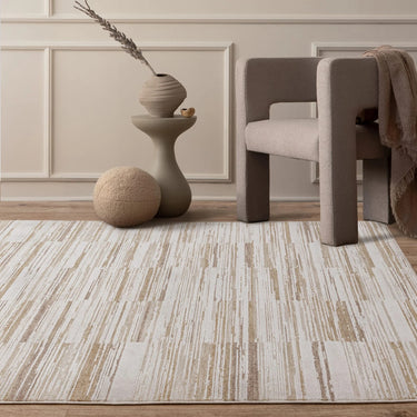 Anders AN08 Charm Linear Soft Shimmer Beige Natural Abstract Geometric Textured Striped Rug - Medium 120x160 cm (4'x5'4")