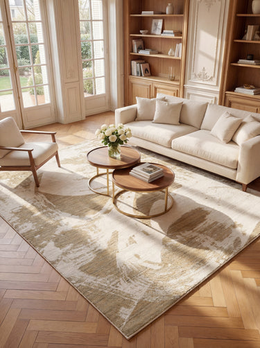 Dune Modern Abstract Wind-Swept Desert Pattern Wool & Viscose Blend Textured Ivory Mink Rug - 170 x 240 cm (5'7"x7'10")