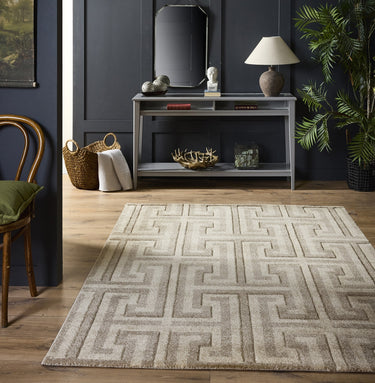 Origins Elegant Greek Key Geometric Rug in Taupe/Beige - Small 80x150 cm (2'6"x5')