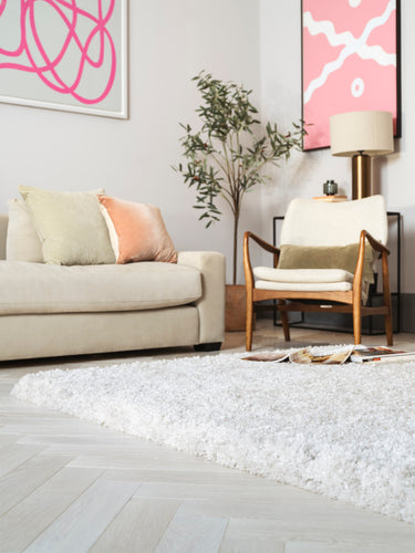 Barnaby Shaggy High Pile Thick Sumptuous Hand Woven Plain Plush Rug in Off White - Medium 120x170 cm (4'x5'6")