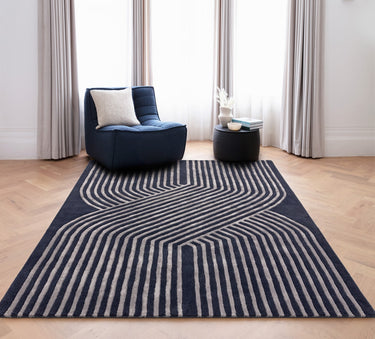 Asiatic London Matrix Solstice MAX97 Viscosesoft Silky Navy Blue Hand-Carved Wool Abstract Rug - Medium 120x170 cm (4'x5'6")