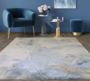 Asiatic London Stellar ST06 Painterly Marbled Blue Polypropylene Abstract Textured Rug - Small 80x150 cm (2'6"x5')