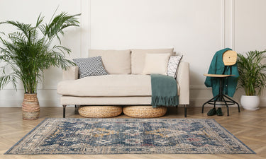 URCO Nova Lilian Blue Polypropylene Persian Traditional Vintage Hallway Runner Rug - Small 80x150 cm (2'6"x5')