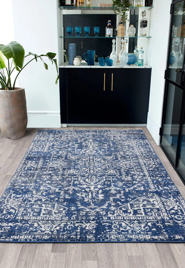 Asiatic London Nova Antique NV10 Blue Polypropylene Traditional Vintage Abstract Rug - Small 80x150 cm (2'6"x5')