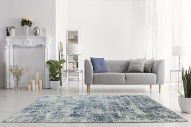 Asiatic London Orion Blue Jute Polypropylene Abstract Distressed Rug 240x340 cm