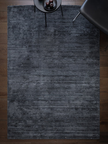 Henley Modern Handmade High Shine Organic Lines Wool & Viscose Premium Rug in Petrol Blue - Medium 120x170 cm (4'x5'6")