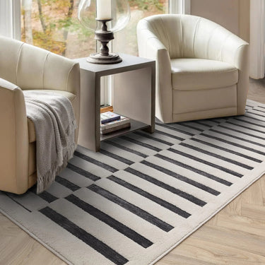 Asiatic London Valley Build Stripe 3D Pattern Charcoal Ivory Geometric Striped Scandi Rug - Medium 120x170 cm (4'x5'6")