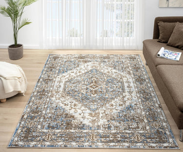 552AG Classic Blue Anthracite Traditional Vintage Textured Bordered Hallway Runner Rug - Small 80x150 cm (2'6"x5')
