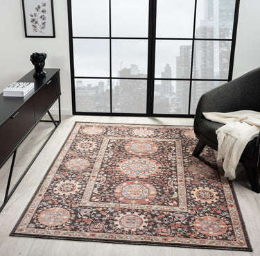 Alia 843GL Short Pile Rose Polypropylene Traditional Floral Bordered Rug - Runner 60x230cm (2'x7'7")