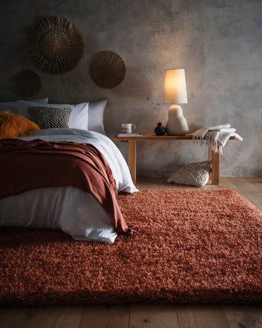 Origins Chicago Rust Orange Handmade Shaggy Textured Round Rug - Small 90x150 cm (3x5')