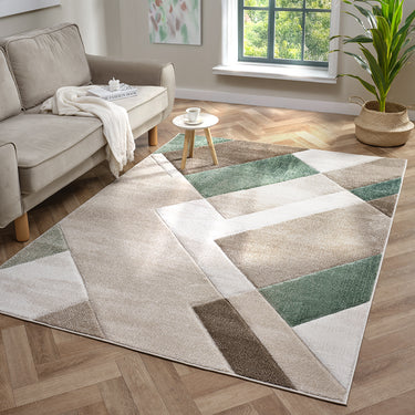 Orbit Skadi 3D Beige Green Abstract Geometric Textured Hallway Runner Rug - X-Large 200x290 cm (6'7"x9'6")