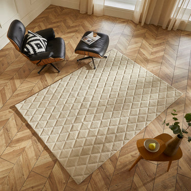 Priory PRI103 Geometric 100% Pure New Zealand Wool Hand Made Beige Rug by Sarah Gare - 160 x 230 cm (5'3"x7'6")