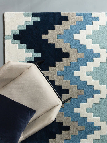 Asiatic London Matrix Cuzzo Tufted Blue Wool Geometric Textured Rug - Medium 120x170 cm (4'x5'6")