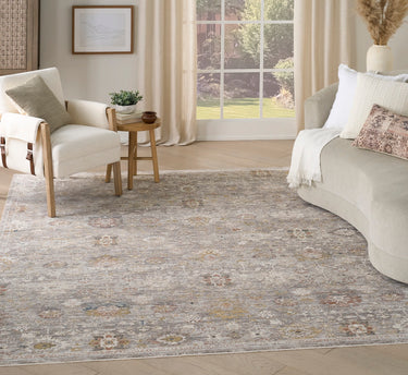 Nourison Antique Fusion ANF05 Bordered Grey Traditional Vintage Abstract Floral Rug - Large 160x239 cm (5'3"x7'10")