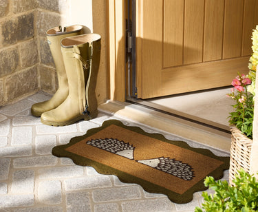 Scion Spike Green Scalloped Coir Doormat 45x75 cm