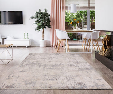 Seville Ribera Short Pile Touch Silky Beige Natural Abstract Modern Soft Rug - Medium 120x180 cm (4'x6')