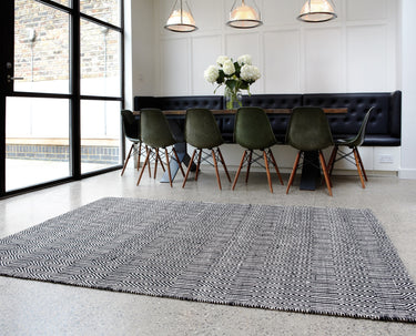 Sloan Hand Woven Flatweave Geometric Rug or Hall Runner in Black - Small 100x150 cm (3'4"x4'11")