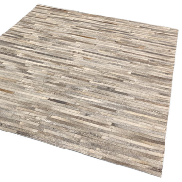 Gaucho Hand Woven Real Cow Hide Sheepskin Patchwork Chevron Beige Light Grey Rug in 160 x 230 cm