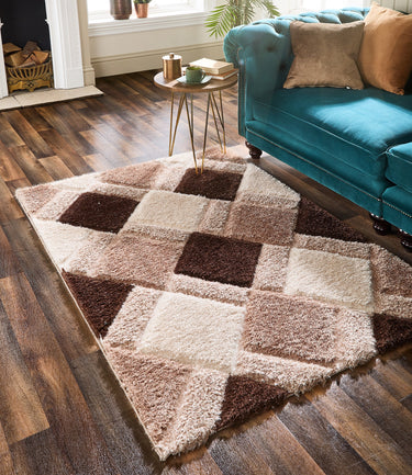 Origins 3D Geo Silky Diamond Beige Hand-Carved Shaggy Geometric Rug - X-Small 60x110 cm (2'x3'7")